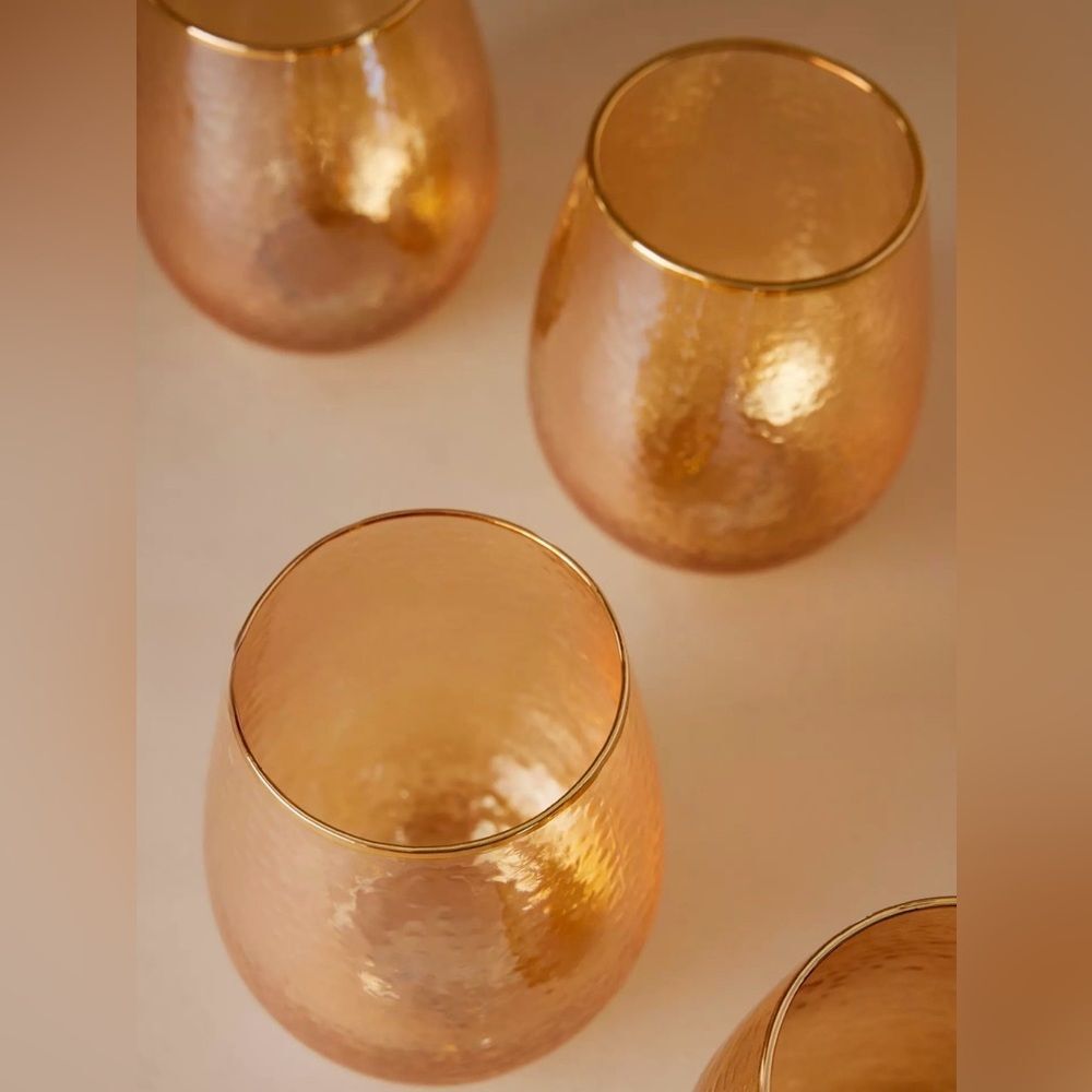 Anthropologie NWT Zaza Honey Lustered Stemless Wine Glasses (set of two) - Picture 2 of 2